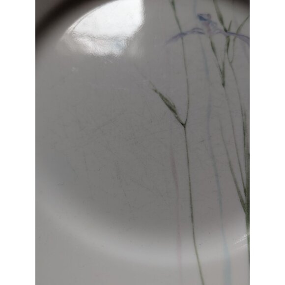 Corelle Dinner Plate 10.25" White Shadow Iris Pattern Green Trim Vintage - Picture 2 of 4